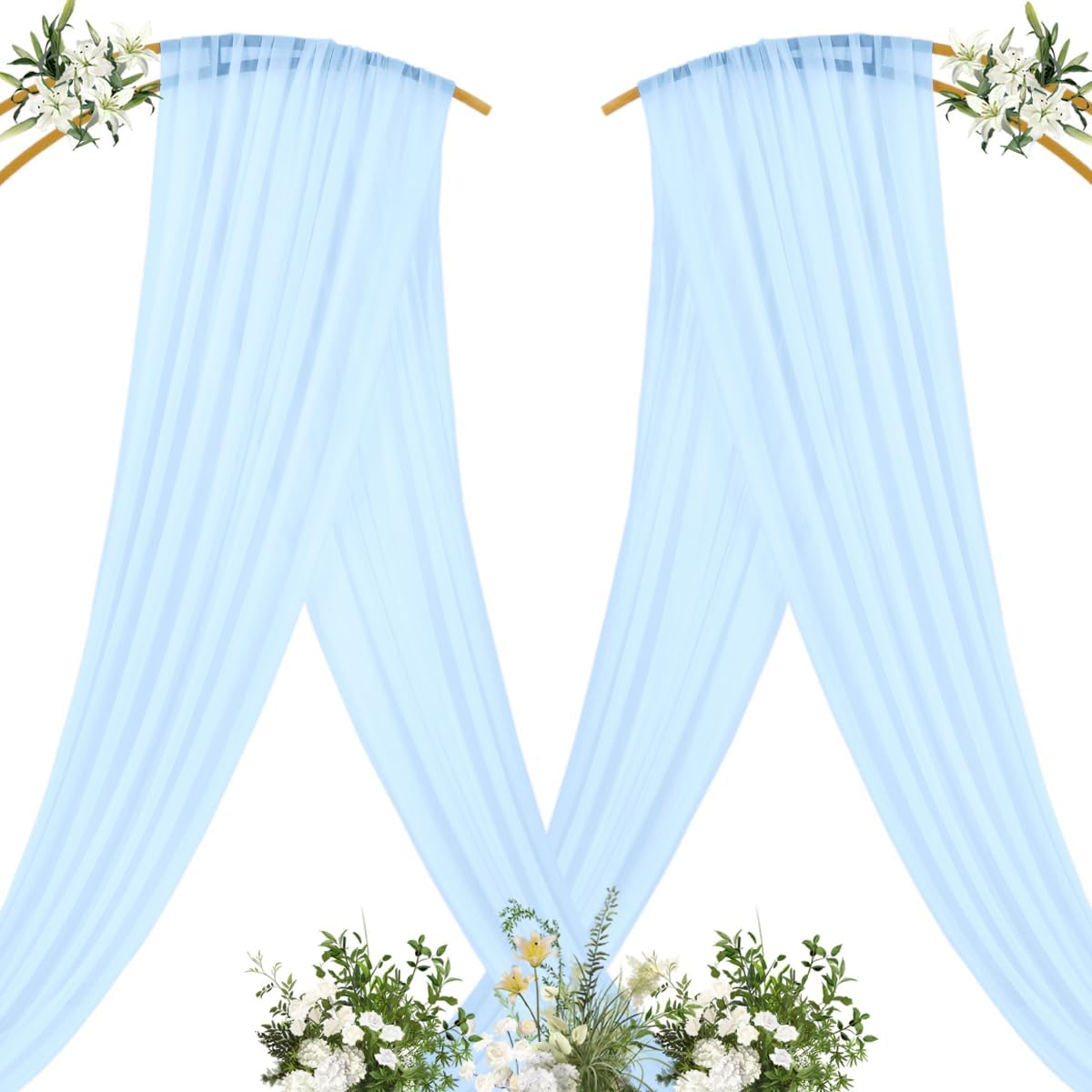 MLMC Baby Blue Wedding Arch Draping Fabric 2 Panels 29" x 20 FT Extra Long Lavender Gauze Drapes Sheer Backdrop Curtains 6.6 Yards Outdoor Drapery Panels for Wedding Ceremony Party Ceiling Decoration