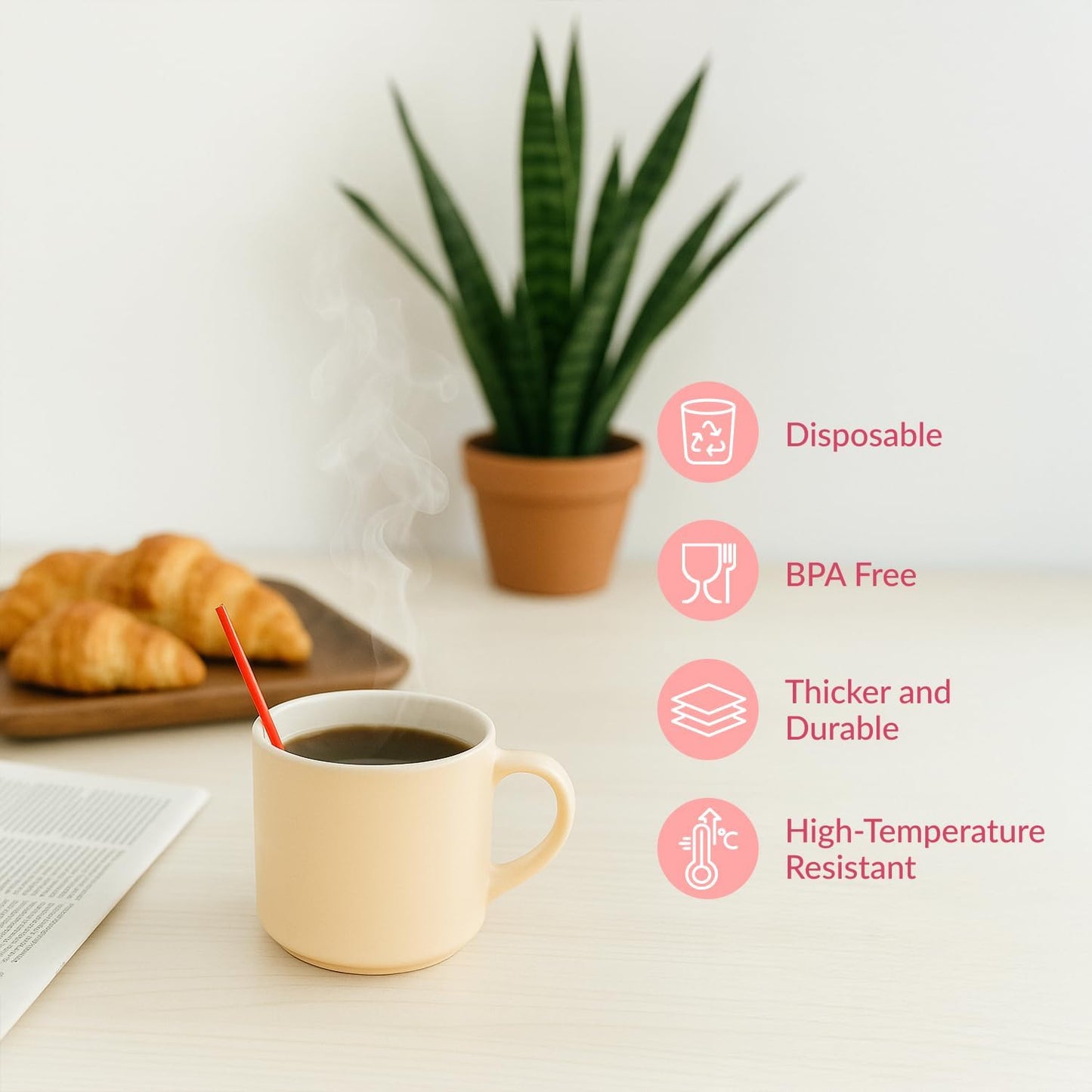 Prestee 2000 Count Red Coffee Stirrers - 5 Inch Plastic Stir Sticks for Hot and Cold Beverages - Disposable Coffee Straws for Drinks, Tea, and Cocktails - Bulk Slim Stirrer for Coffee and Bars