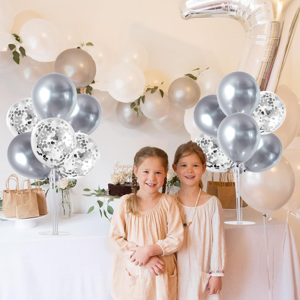 TONIFUL 4 Silver Balloon Stand Centerpiece Table Decorations for 25th Wedding Anniversary Birthday Bridal Shower Graduation Party Decorations New Year 2025 Christmas