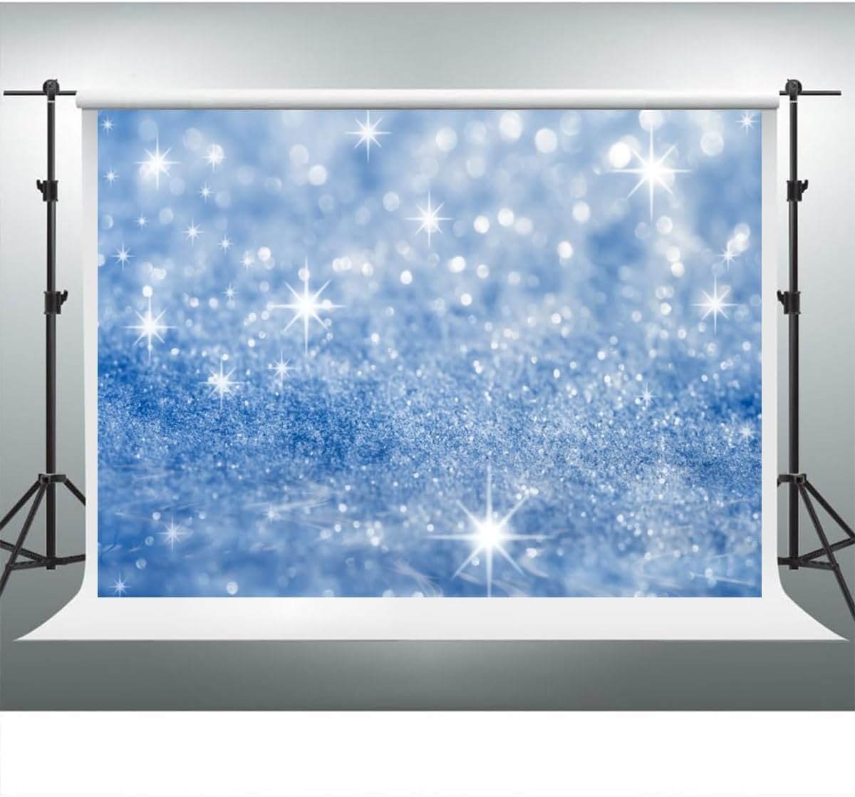YongFoto Silver Blue Glitter Backdrop 12x10ft Silver Light Spots Blue Sequin Bokeh Photography Background Birthday Bridal Shower Wedding Photography Background Party Banner Portraits Photoshoot Props