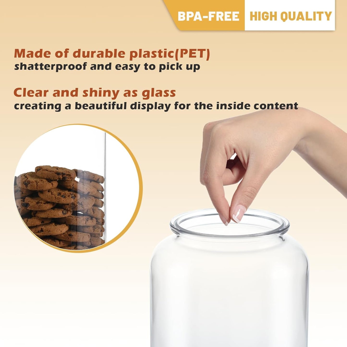 2 Pack 1 Gallon Plastic Cookie Jars, Unbreakable Apothecary Jars with Airtight Lids, Food Storage Canisters for Flour, Sugar, Candy