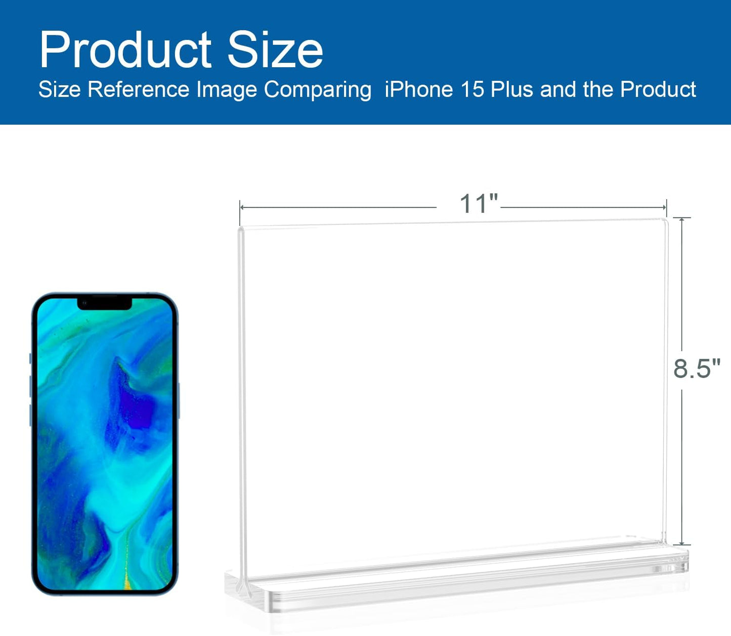 BlueValley Clear Plastic Flyer Sign Holder 8.5 x 11 Standing, Horizontal Table Top Acrylic Brochure Menu Signs Holder, Double Sided Plexi Picture Photo Frame Lucite Paper Display Stand for Office Retail Vendor Show Fairs