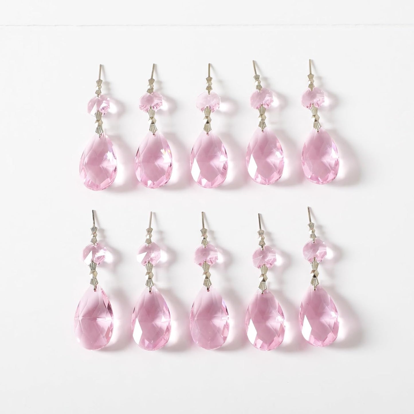 10pcs Crystal Prisms Chandelier Pink Ornament Pendants Rainbow Maker 38mm Drop Prism Hanging Prisms for Wedding Party Chrismtmas Decoration DIY Jewelry