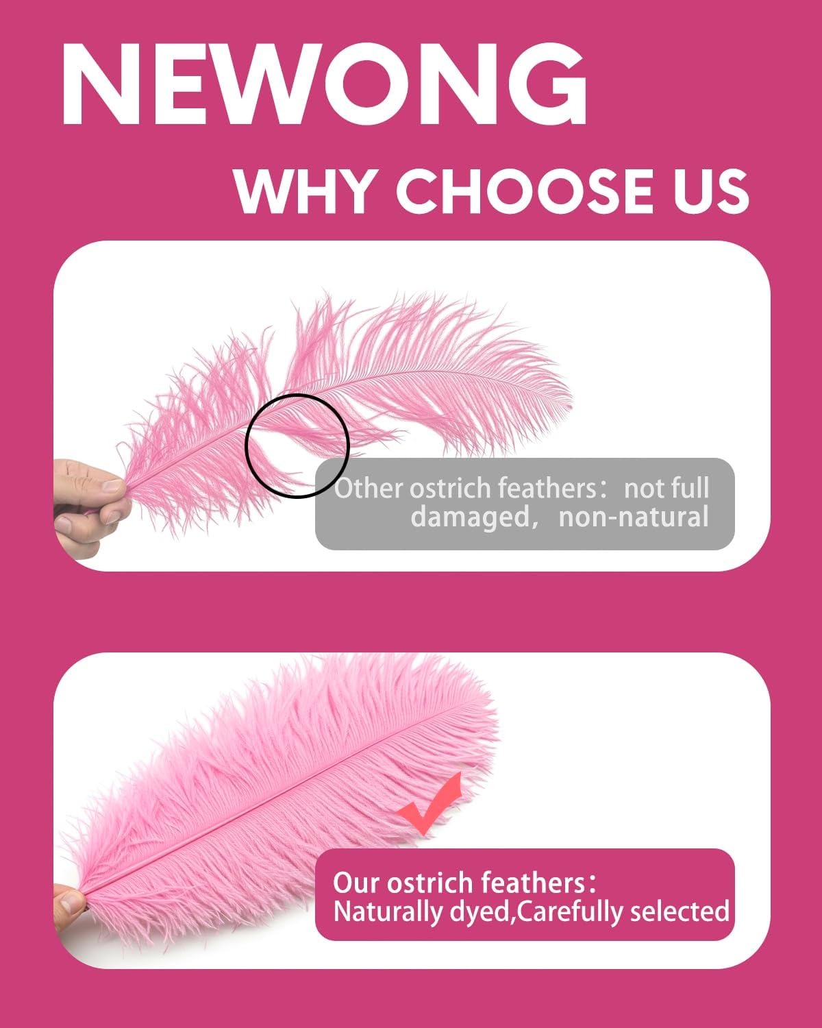 NEWONG 30pcs Pink Ostrich Feathers Natural Bulk 8-10inch(20-25cm) Vase Craft Wedding Home Party Centerpieces Christmas Day Decoration
