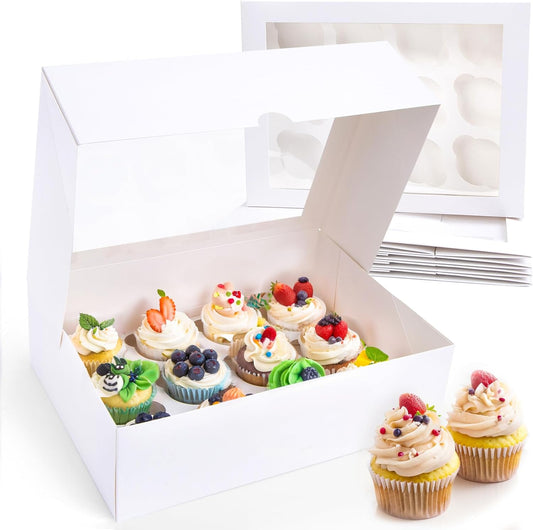VGOODALL 3PCS White Cupcake Container, 12 Count with Window Boxes Holding 36 Pastry Box for Birthday Holiday Party Bakery Supplies
