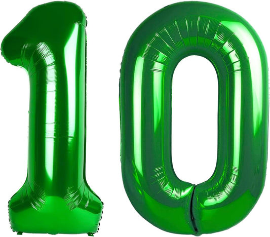 Green 40 Inch 10 100 Number Balloons, 10 100 Decorations for 10 100 Birthday, Foil Giant Birthday Graduations Anniversary Party Balloons