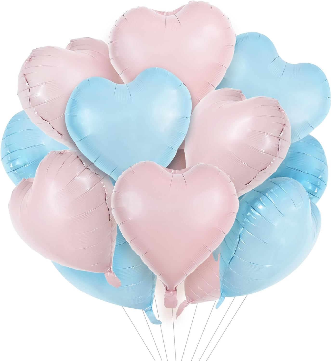 TONIFUL 15Pcs 18 Inch Heart Balloons Pastel Pink Blue Heart Shape Foil Mylar Balloons Decoration for Baby Shower Wedding Bridal Shower Anniversary Engagement Birthday Party Supplies