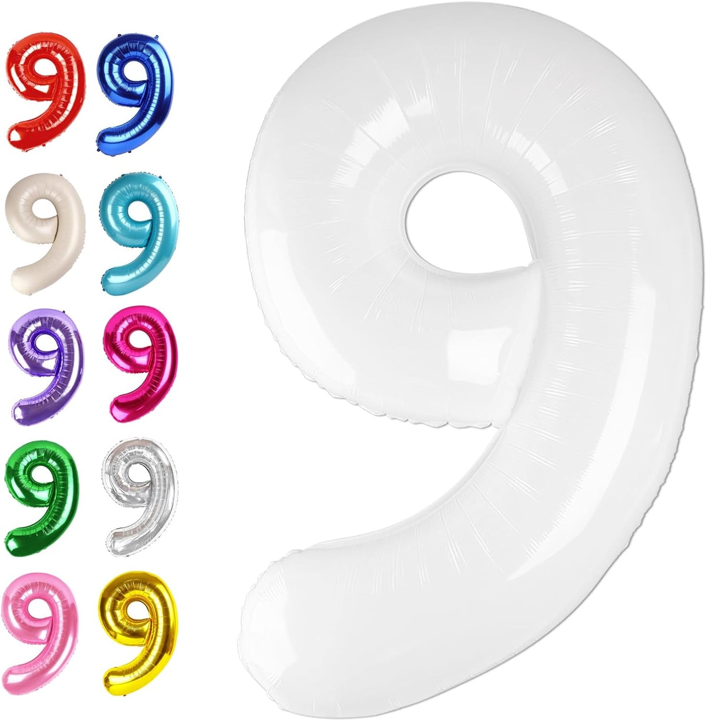 Big White 40 Inch 9 Balloon Number, Jumbo Giant 9th 19 29 39 49 99 Birthday Party Decorations, Large White Foil Balloons Anniversary Birthday Party Engagement Decorations