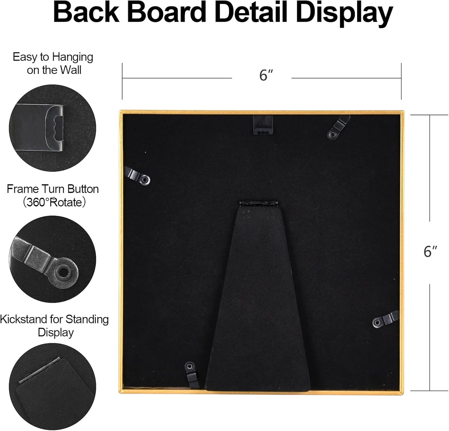 6x6 Picture Frame Set of 2, Brass Modern Thin Aluminum Metal Square Photo Frame with HD Glass, Display for Tabletop and Wall, 2 Pack