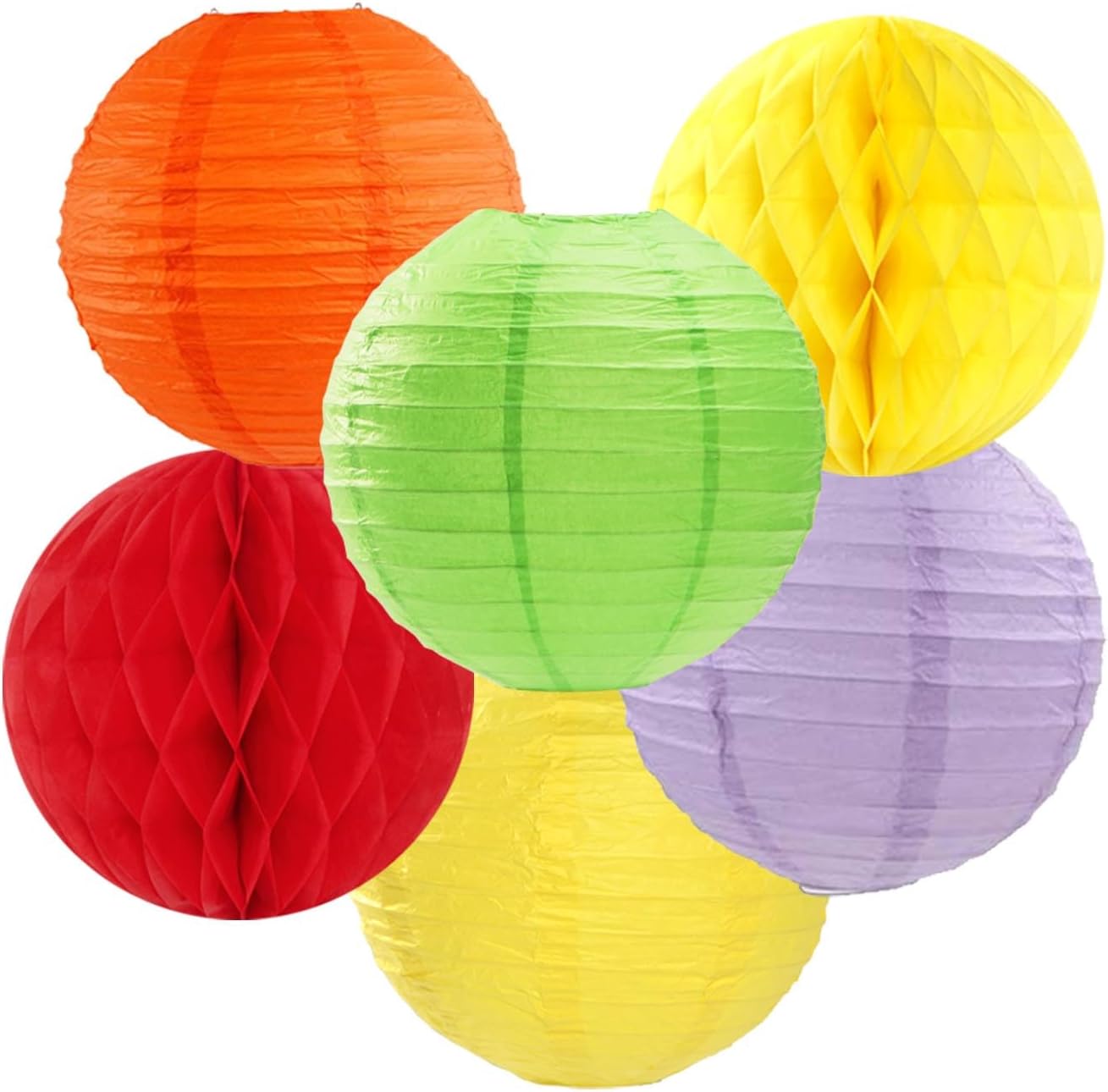 Rainbow Red-Orange Green-Blue Purple Party-Decorations - 14pcs Colorful Theme Paper Lanterns Fan,Tissue Pom Poms Streamers,Honeycomb Balls,Boy Girl Kids Birthday Baby Shower Wedding Supplies Ouruola