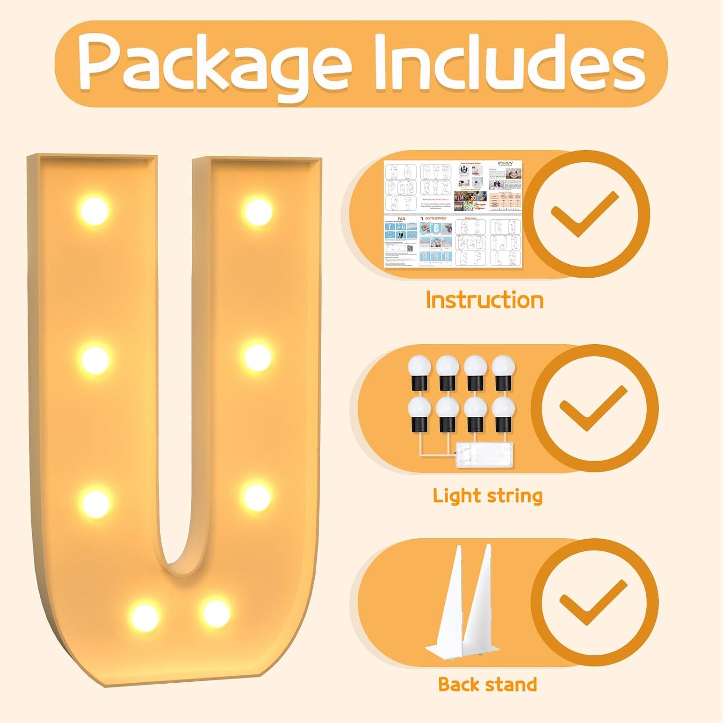 Marquee Letters 3 Feet Tall Large Light Up Letters U Happy Birthday Decorations Marry Me Engagement Party Decor Yellow Light Birthday Decorations Balloon Arch Kit Foam Sign U