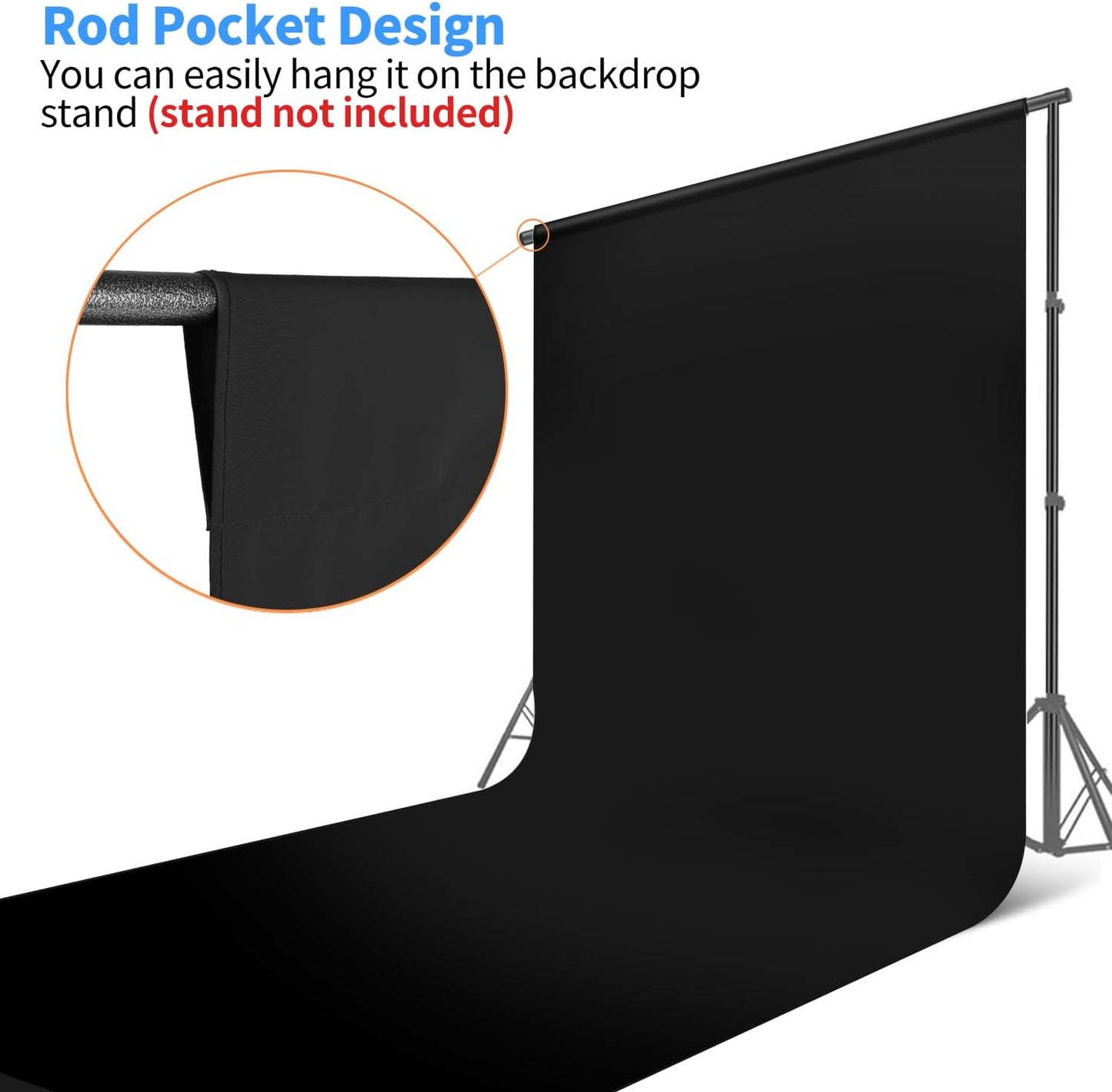 HEMMOTOP Black Backdrop Background,10x20 ft Black Screen for Photoshoot, Photo Backdrop Cloth for Party, Photography, Photo Video Studio and Television (Backdrop only)