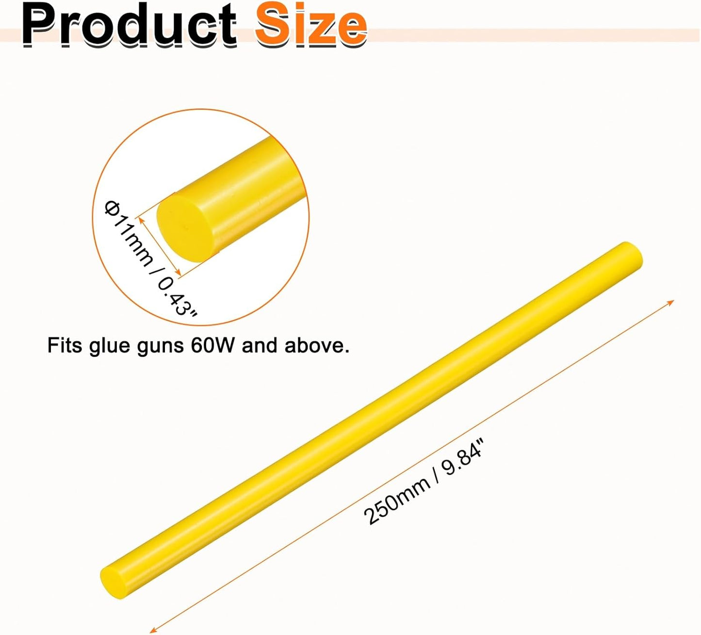 HARFINGTON 10pcs Hot Glue Sticks 0.43" Dia x 9.84" Long EVA Mini Hot Melt Adhesive Glue Stick for Hot Melt Gun Wood Plastic Glass Flowers Fabrics Foam, Yellow