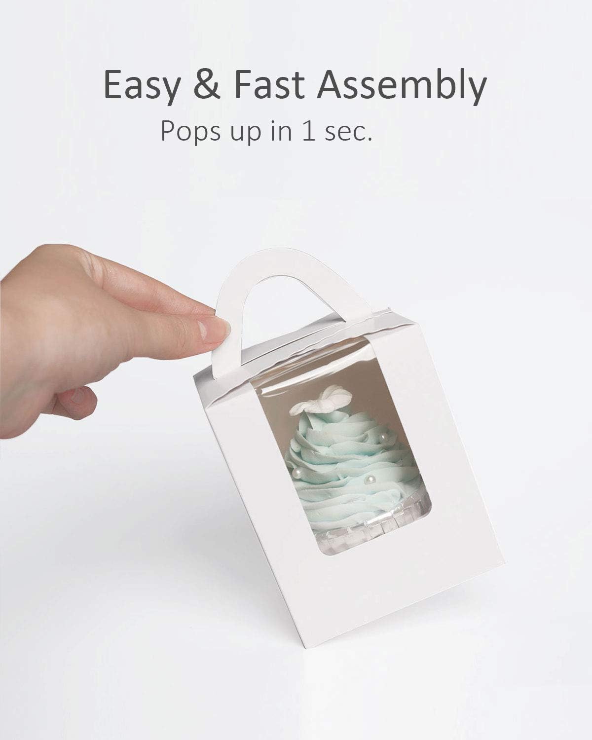 qiqee 60pcs Cupcake Boxes Individual Disposable White Single Box with Window 3.6 * 3.6 * 4.3inch Cupcake Containers/Holders