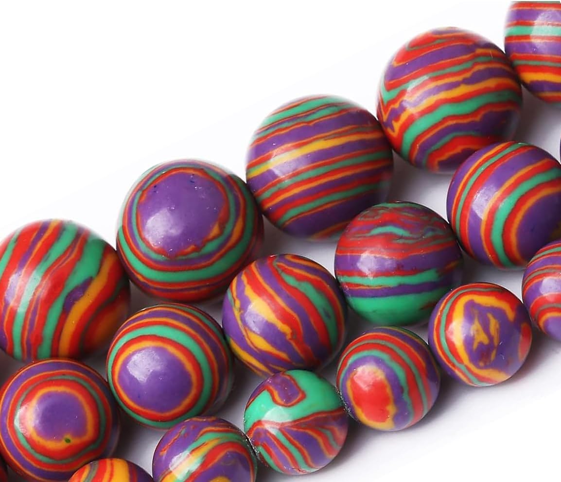 Painted Peacock Turquoise Stone Beads Gemstone Round Crystal Energy Jade Beads Stone Beads for Jewelry Making DIY Bracelet Necklace Jewelry Making 1 Strand 15.5inch 45PCS 8MM