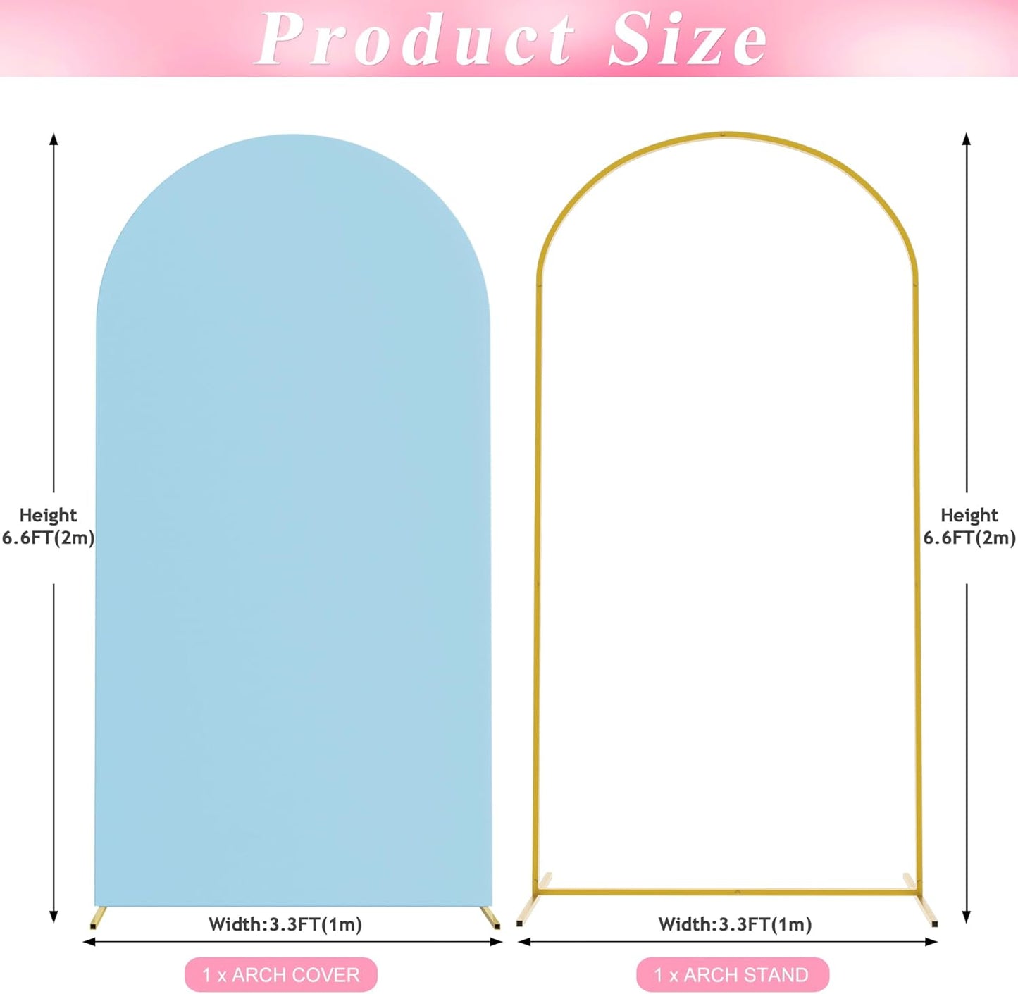 Wokceer 6.6 FT Wedding Arch Stand and Arch Cover, Metal Arch Stand with Arch Stand Cover for Birthday Party Wedding Ceremony Bridal Baby Shower Event Decor