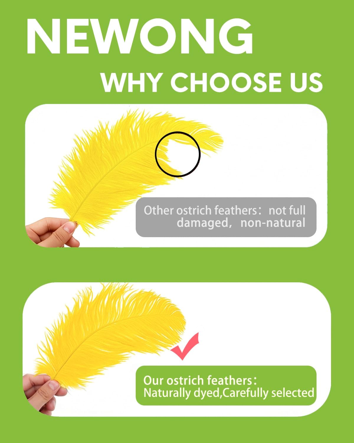 NEWONG 30pcs Yellow Ostrich Feathers Natural Bulk 8-10in（20-25cm） Vase Craft Wedding Home Party Centerpieces Christmas Day Decoration