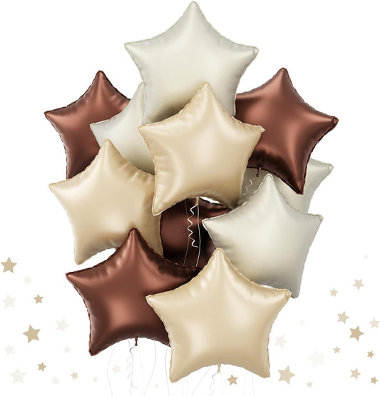 Cream Star Foil Balloons, 18 Inch Brown Beige Netural Stars Shape Balloons 12 Pcs Chocolate Apricot White Pentagram Foil Balloon Tan Nude Helium Balloon for Boho Baby Shower Birthday Wedding Party