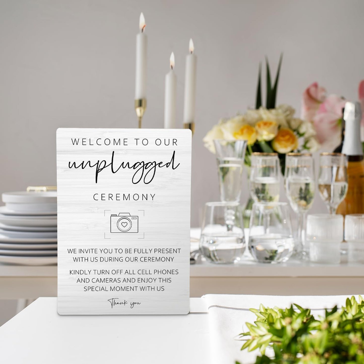 Wedding Welcome Sign, Wedding Wooden Sign Stand 5x7inch, Welcome to Our Unplugged Ceremony Sign for Wedding, Wedding Sign Stand, Wedding Signs for Reception, Wedding Ceremony Decorations