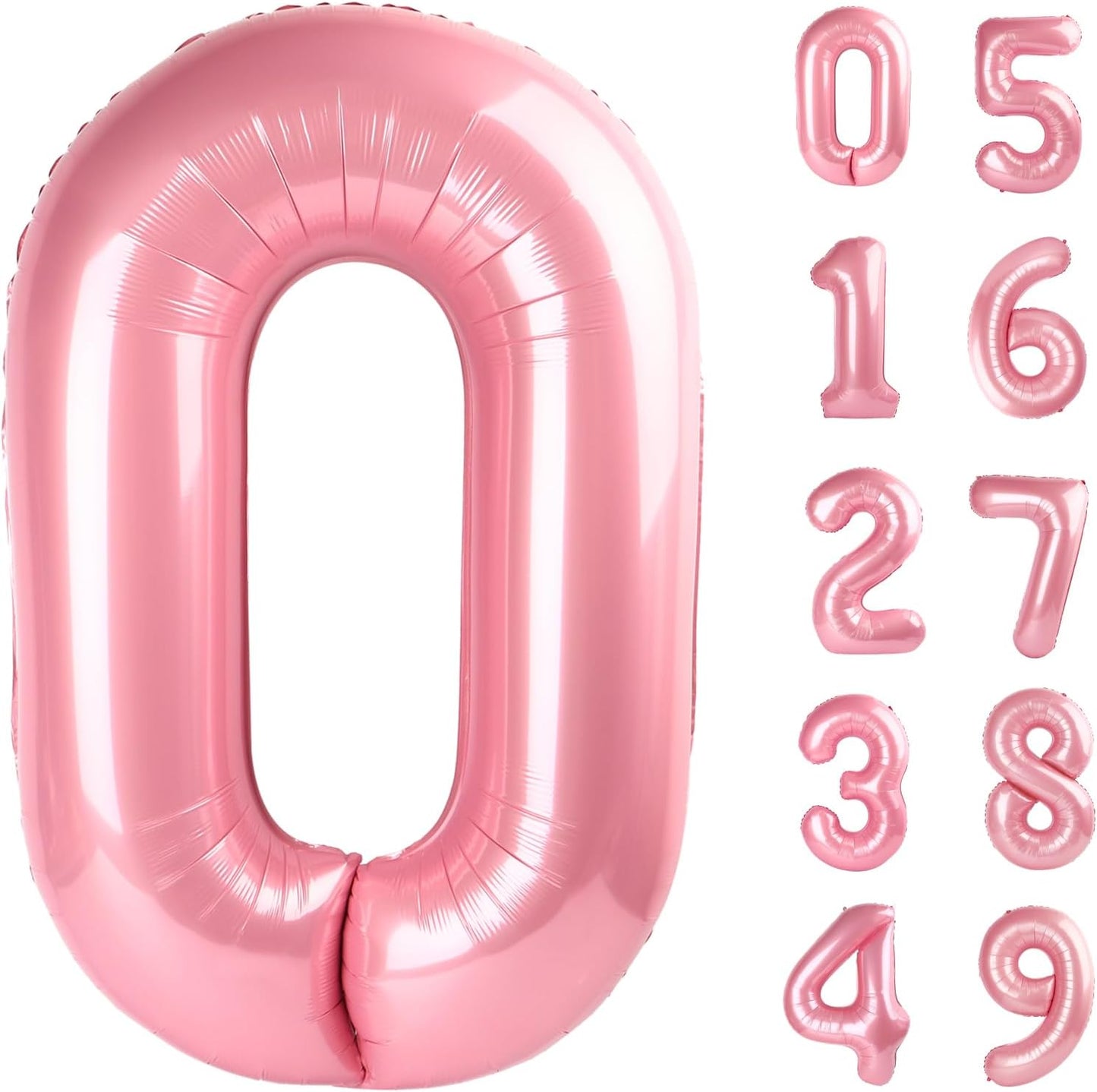 Light Pink 0 Number 40 Inch Large Balloon 0 Numbers Big Foil Helium Number Balloons 0-9 Jumbo Happy 10 20 30 50 60 80 Mylar Birthday for Baby Girl Anniversary Party Supplies (Number 0)