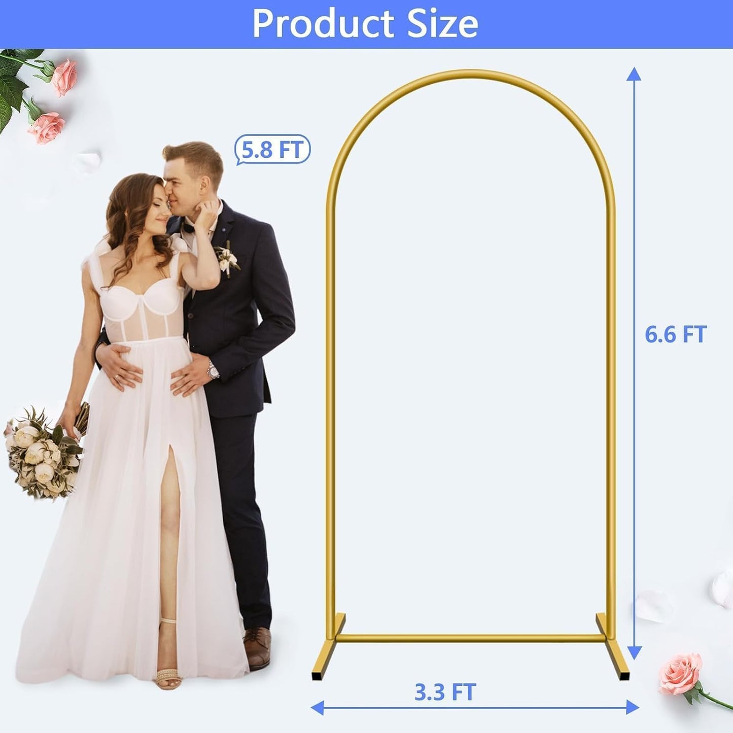 6.6 ft Arch Backdrop Stand, Metal Wedding Arch Stands for Party, Birthday, Wedding, Bridal Shower, Baby Shower Gold