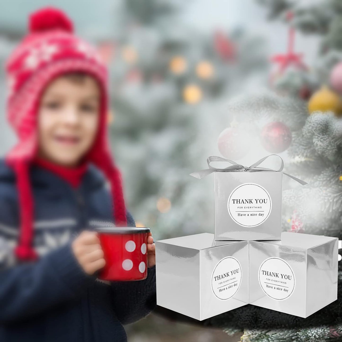 COTOPHER Small Gift Boxes 100 Pack 4x4x4 inches Silver Gift Boxes with Lids for Gifts, Crafting, Wedding Party Favor, Cupcake Boxes, Candy, Bridesmaids Proposal Box with Ribbons and Stickers (Metallic