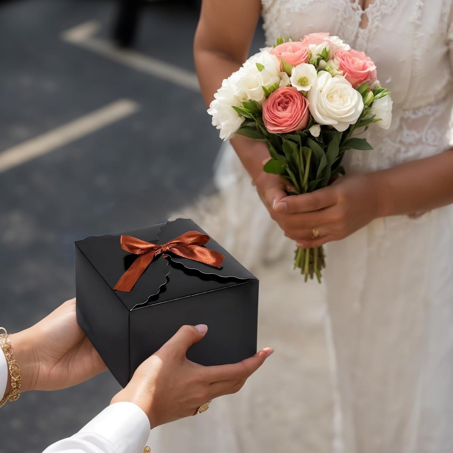 VGOODALL 10PCS Gift Candy Boxes, Black Treat Box with Ribbon Paper Candy Boxes for Wedding Cookie Chocolates Small Gifts