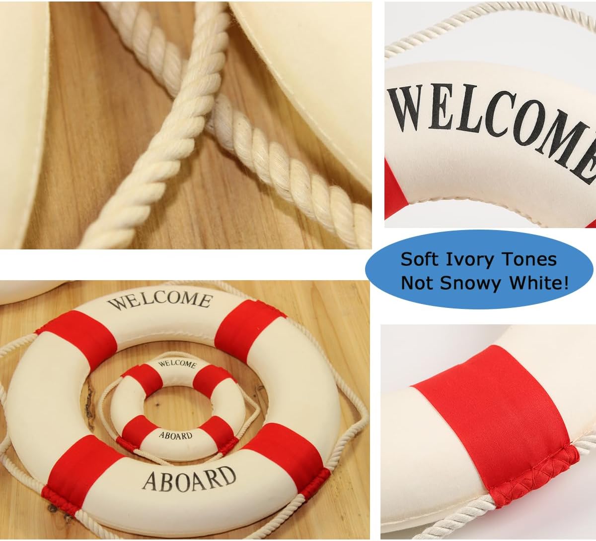 MorroMorn Lifebuoy Wall Hanging Decor - Welcome Aboard Mediterranean Style Home Decoration (Red, 12")