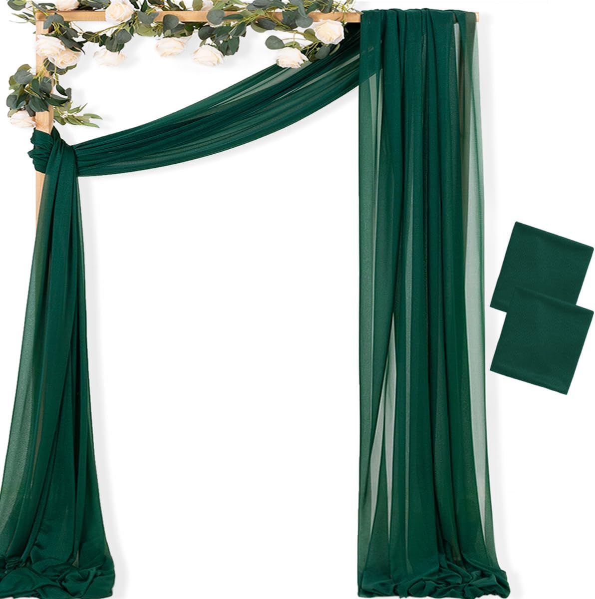 MLMC Emerald Green Wedding Arch Draping Fabric 2 Panels 29" x 20 FT Extra Long Gauze Drapes Sheer Backdrop Curtains 6.6 Yards Outdoor Drapery Panels for Wedding Ceremony Party Ceiling Decoration