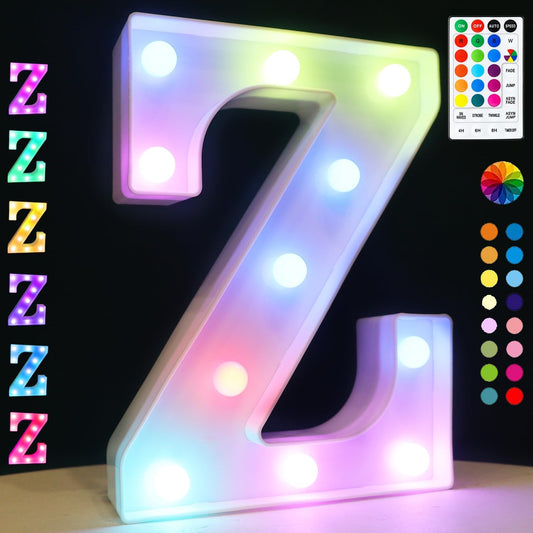 Light Up Colorful LED Marquee Letter lights, 18 Colors Changing Alphabet Letters Sign with Remote Timer for Night Light Girls Bedroom Wedding Birthday Party Lamp Christmas Home Bar Decor- Colorful Z