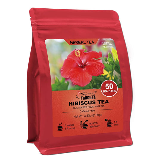 FullChea - Hibiscus Tea Bags, 50 Teabags, 2g/bag - Premium Hibiscus Flower Tea Bag - Cultivated From Nigeria - Non-GMO - Caffeine-free - Rich in Antioxidants & Support Digestion