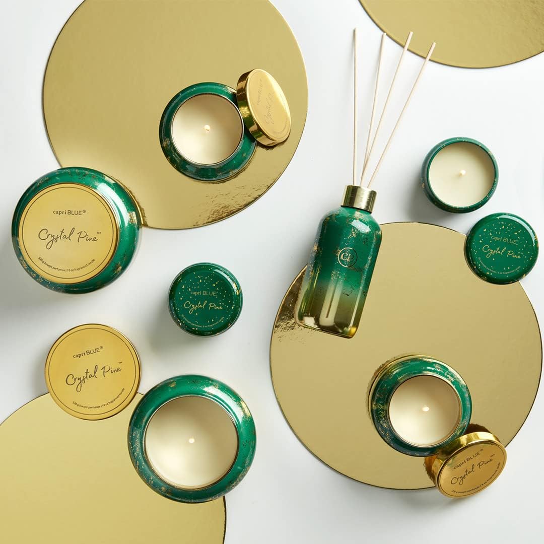 Capri Blue Glimmer Jar Candles - Luxury Holiday Scented Candles for Home - Long Lasting Soy Wax Blend - Scented Holiday & Home Decor - Crystal Pine Oversized Signature Jar (28 oz)