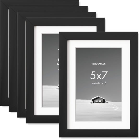 5x7 inch Picture Frame, 5x7 Photo Frames with 4x6 Removable Mat - High Definition Plexiglass - Vertical and Horizontal Display - Wall Hanging Frame - Black, 5 Pack