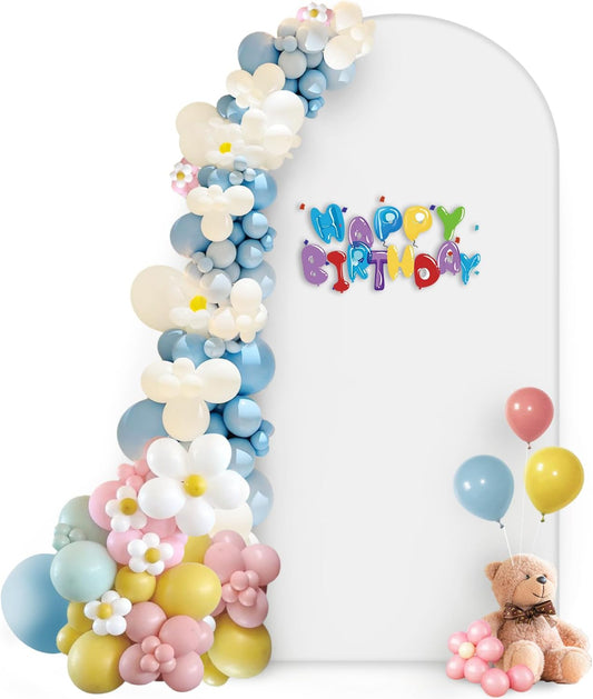 Hemmotop 7.2 ft White Arch Backdrop Cover (No Arch Stand) - Double-Sided Spandex Arch Covers Stretchy Backdrop for Party Wedding Birthday Baby Shower - Ideal for Balloon Arches