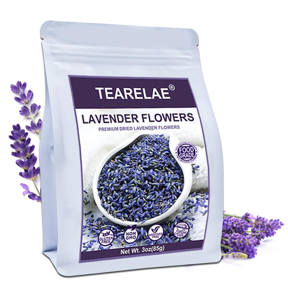 TEARELAE - Premium Dried Lavender Flowers - 5A Top Grade - 100% Pure Natural Edible Flowers Culinary Dried Lavender Buds - for Baking, Tea, Soap, Bath Bombing, Candle and Sachets - 3oz/85g