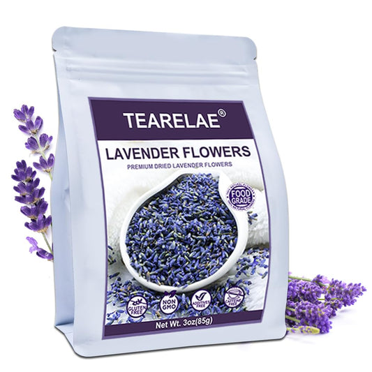 TEARELAE - Premium Dried Lavender Flowers - 5A Top Grade - 100% Pure Natural Edible Flowers Culinary Dried Lavender Buds - for Baking, Tea, Soap, Bath Bombing, Candle and Sachets - 3oz/85g
