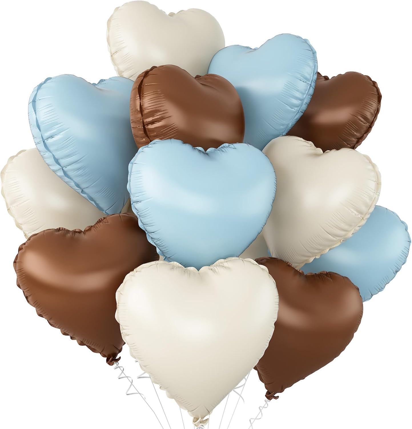 Blue Brown Heart Balloons,12Pcs 18Inch Baby Blue Coffee Brown Heart Shaped Foil Helium Polyester Film Balloons for Baby Shower Birthday Anniversary Wedding Engagement Bear Party Decorations