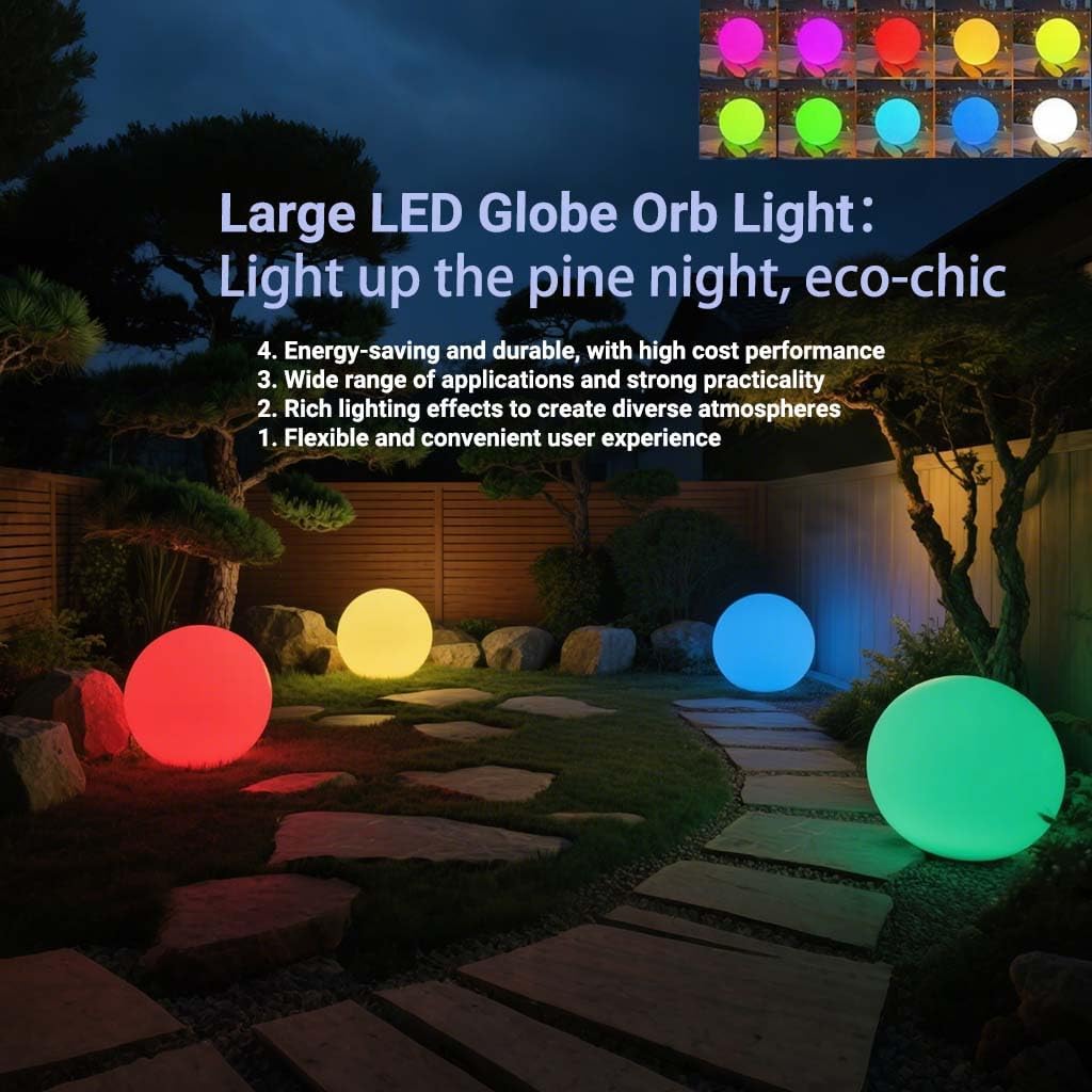 50CM/20-inch Large LED Globe Orb Light, Rechargeable LED Ball Light, Dimmable 16 RGB Colors Globe Floor Lamp w/Remote, Indoor/Outdoor Waterproof Glowing Orb Mood Lamp for Home Garden Patio Party