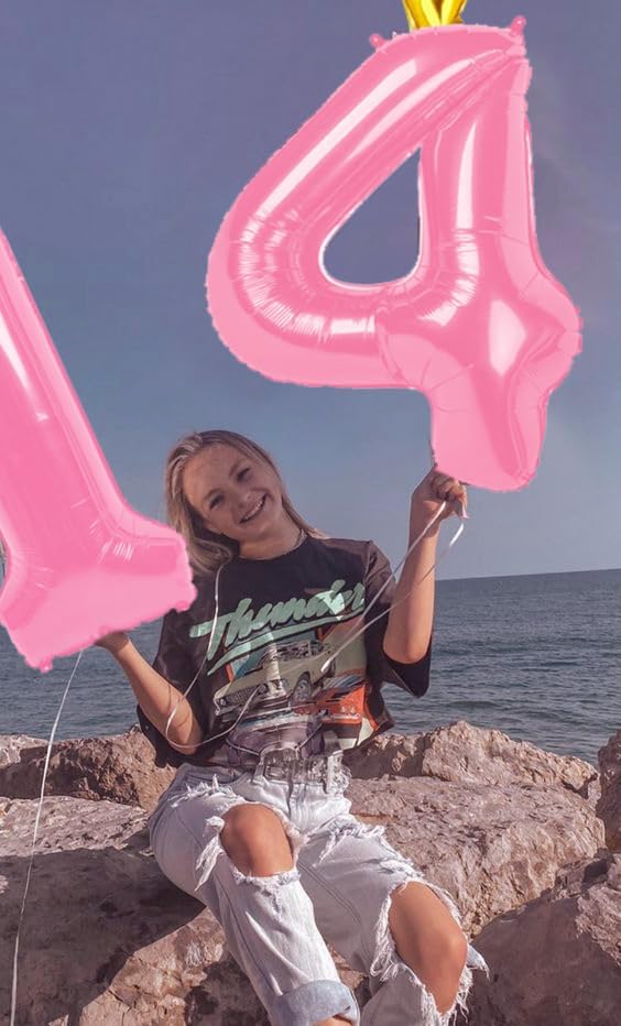 40 Inch Pink Number Balloon 0-9(Zero-Nine) with Crown, Big Size Happy Birthday Balloon, Foil Helium Big Number Balloon for Birthday Party,Wedding, Anniversary (PINK 1)