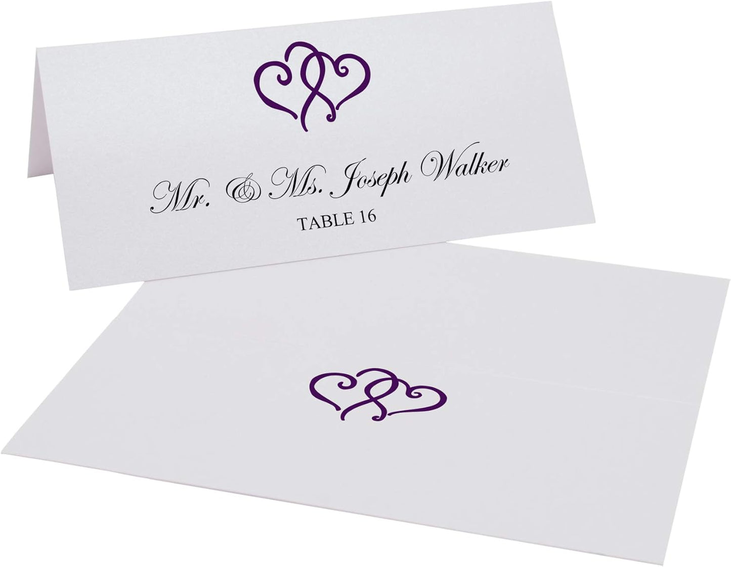 Linked Hearts Place Cards, Eggplant (Choose Color), Set of 25, Pre-cut and Scored - Wedding, Party, Dinner, and Special Events - Made in the USA