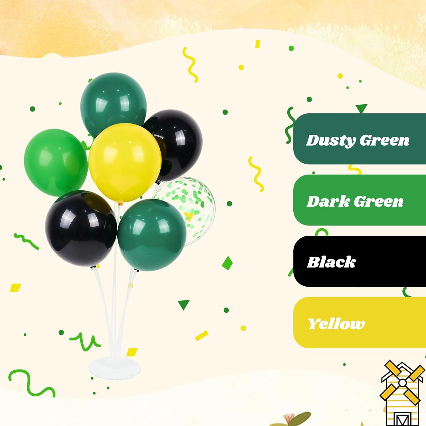 60pcs Tractor Balloons 12inch with Black Green and Yellow Balloons for Baby Shower Farm Tractor Birthday Party Decorations