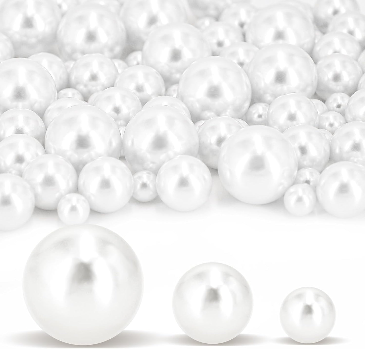 180PCS White Beads for Centerpieces Vases, No Hole Polished Pearl Makeup Beads Mixed 8/14/20mm Sizes, Pearl Vase Fillers Table Scatters for Party Wedding Decor