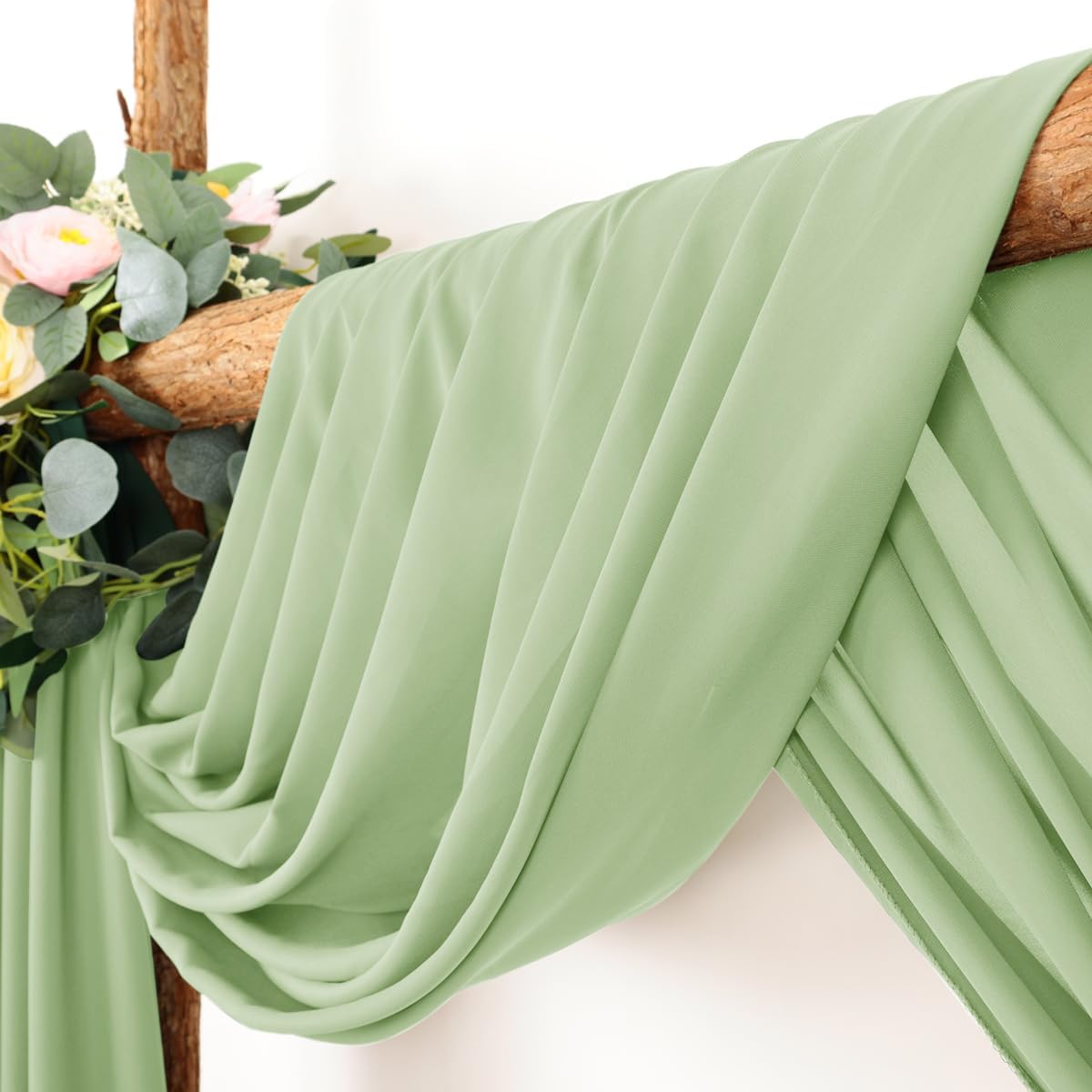 Wedding Arch Draping Fabric 2 Panels 30'' x 18FT Sage Green Sheer Chiffon Arch Drapery for Photo Booth Bridal Shower Baby Shower Church Decor Newborn Photography Christening Outdoor Party