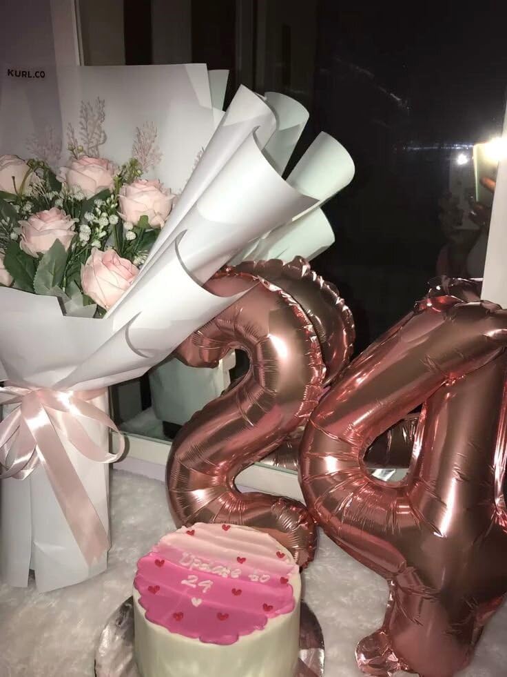 40 Inch Rose Gold Large Number 4 Birthday Balloon, Giant Number Four 14 24 34 40 44 Balloons, Rose Gold Foil Mylar Big Balloons for Anniversary Graduation Supplies Decorations