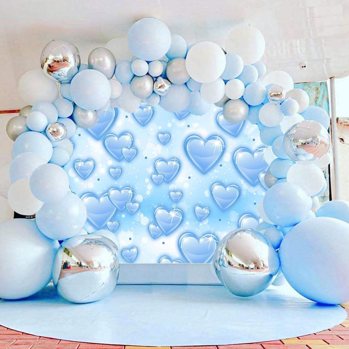 Sensfun 10x7ft Light Blue Heart Backdrop Early 2000s Party Decorations Old School Backdrops Valentines Day 90s Hearts Y2K Birthday Party Banner Newborn Photography Background Selfile Photo Booth Props