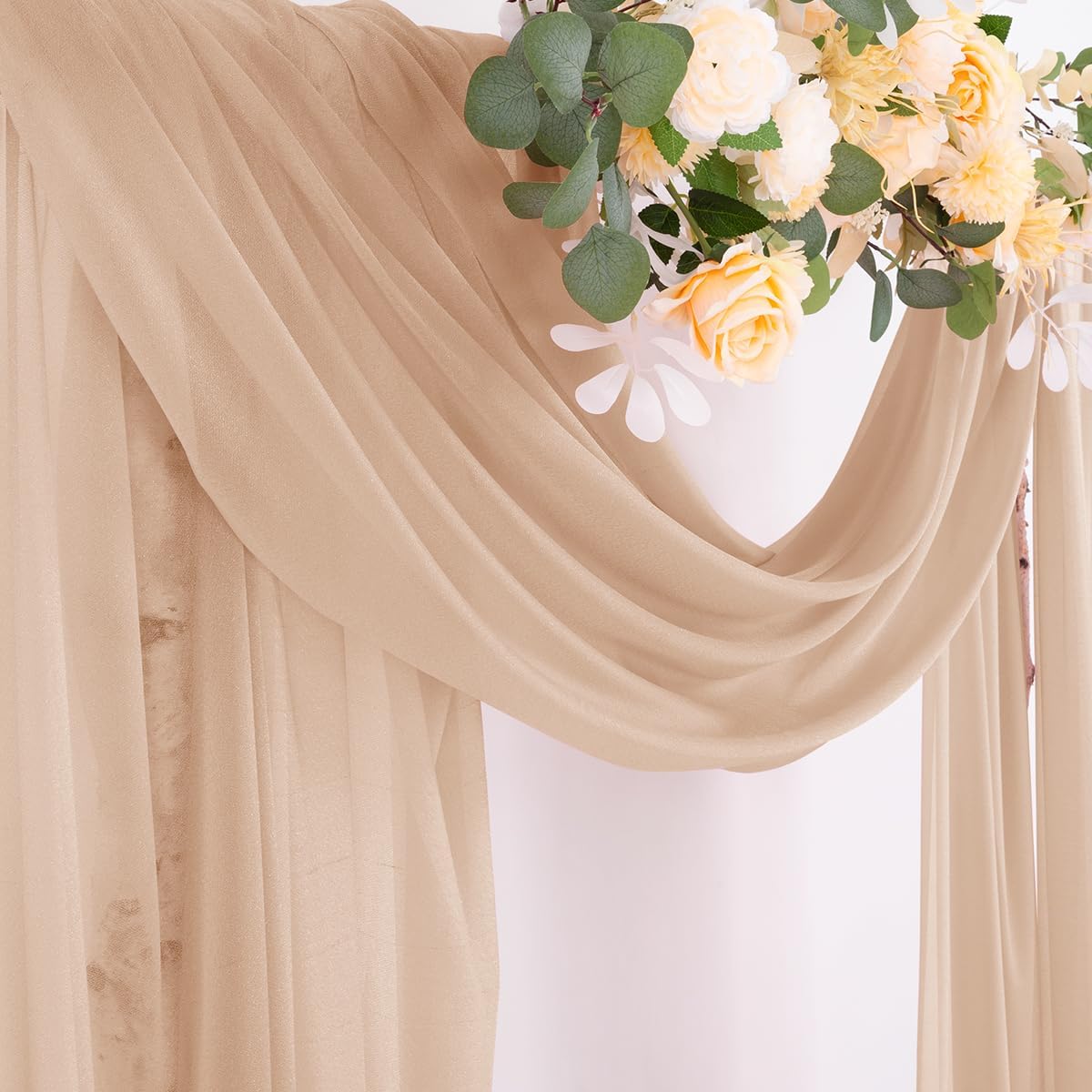 Socomi Wedding Arch Draping Fabric 29" x 20Ft 1 Panel Nude Sheer Outdoor Curtain Drapes Extra Long for Bridal Baby Shower Ceremony Birthday Party Decor