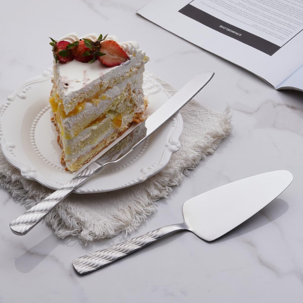 Silver Cake Cutting Set, Stainless Steel Cake Knife and Server Set, Cake Pie Cutter Set for Wedding, Birthday, Party