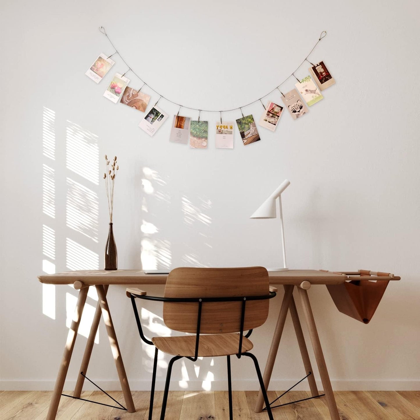 Multi-Purpose Steel Wall Hanging Photo Display Cable Wire Rod String with 12 Clips for Hanging Photos Notes and Artworks (Alligator clip)