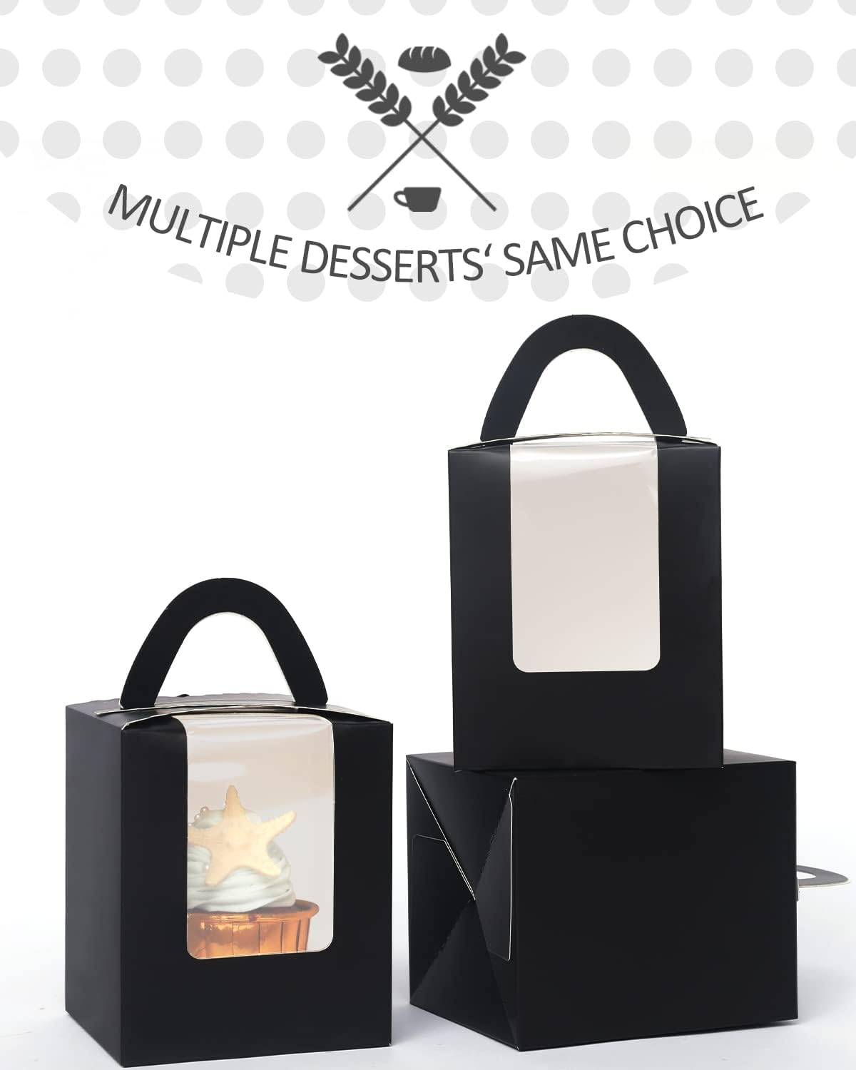 qiqee Black Cupcake Boxes Individual 100 Packs Cupcake Holders Disposable Single Cupcake Boxes with Window 3.6" 3.6"*4.3" Cupcake Containers