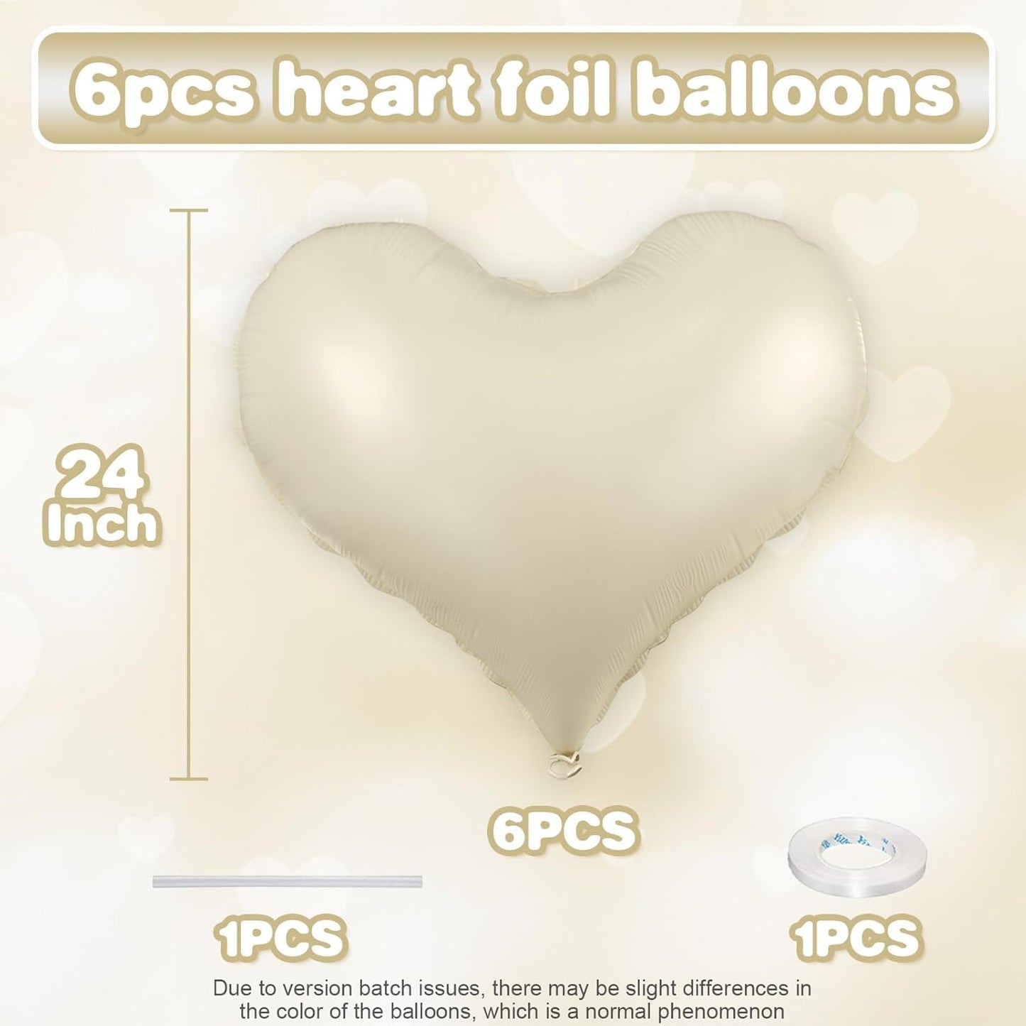 Cream White Heart Balloons,24Inch Large White Heart Foil Balloons for Valentine's Day Birthday Wedding Baby Shower Anniversary Party Decorations